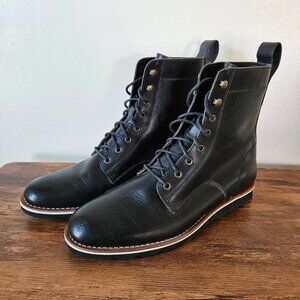 Helm x The Death & Co. Jakob Black Leather Mens Lace Up Retro Work Boots 10.5